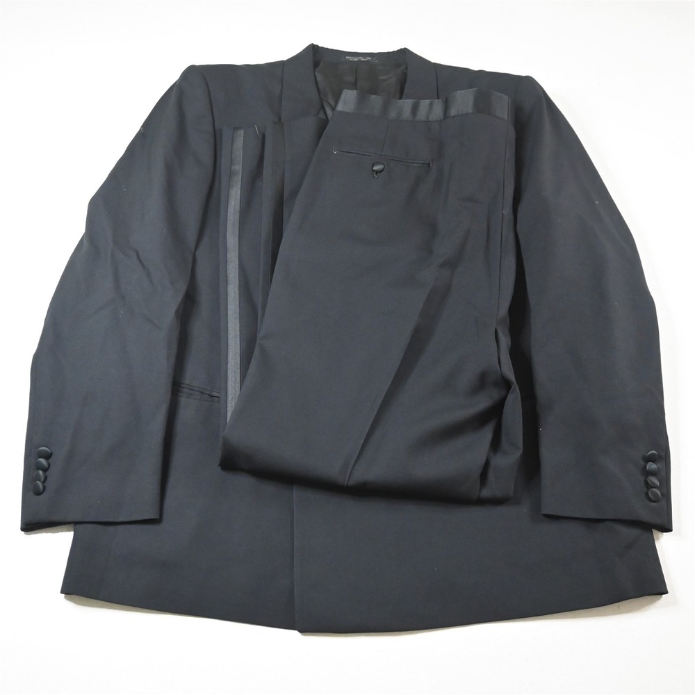 Vtg Abriani Double Breasted 48R 42x32 Black‎ 100% Wool Mens Jacket Pants Tuxedo